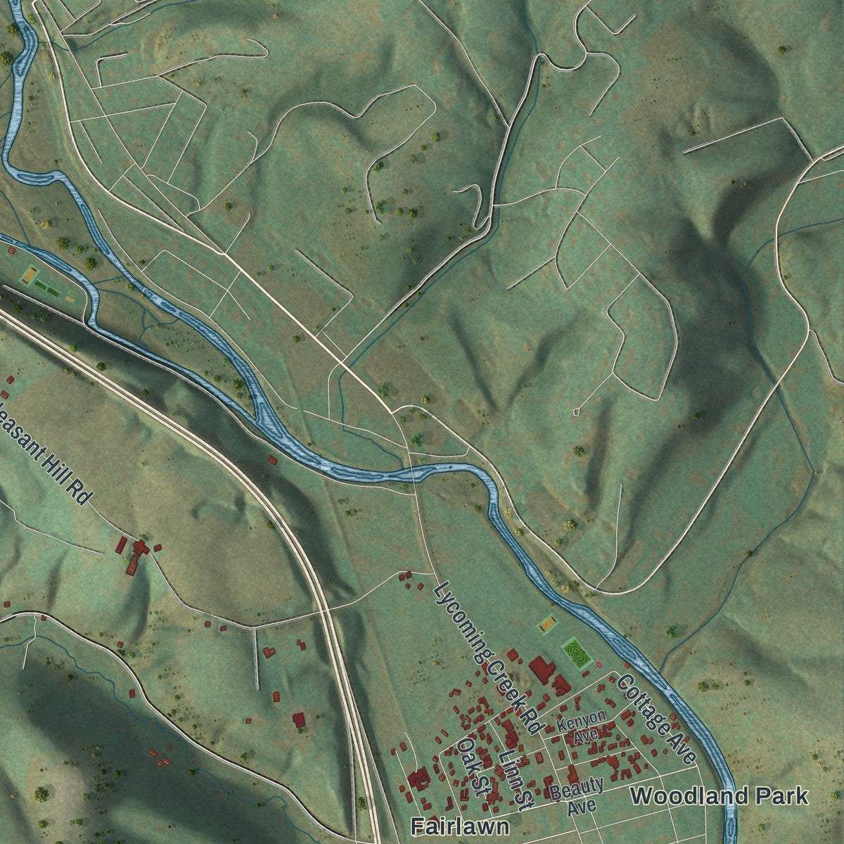 Close-up of the map of Lycoming, Pennsylvania print showing street and building detail