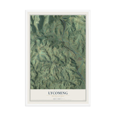 Map of Lycoming, Pennsylvania, 12 x 18 inch print in a white wood frame