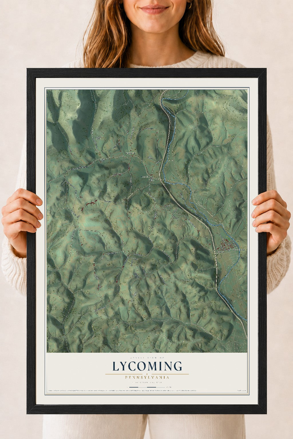 Map of Lycoming, Pennsylvania, 18 x 24 inch print in a black wood frame