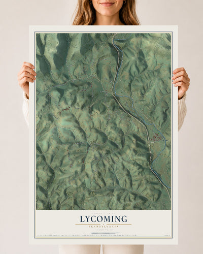 Map of Lycoming, Pennsylvania, 24 x 36 inch unframed archival matte print