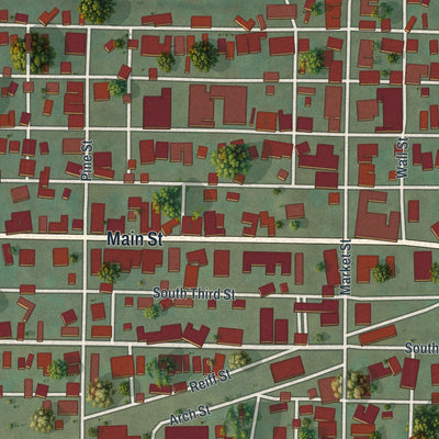 Close-up of the map of the Borough of Lykens, Dauphin County, Pennsylvania print showing street and building detail