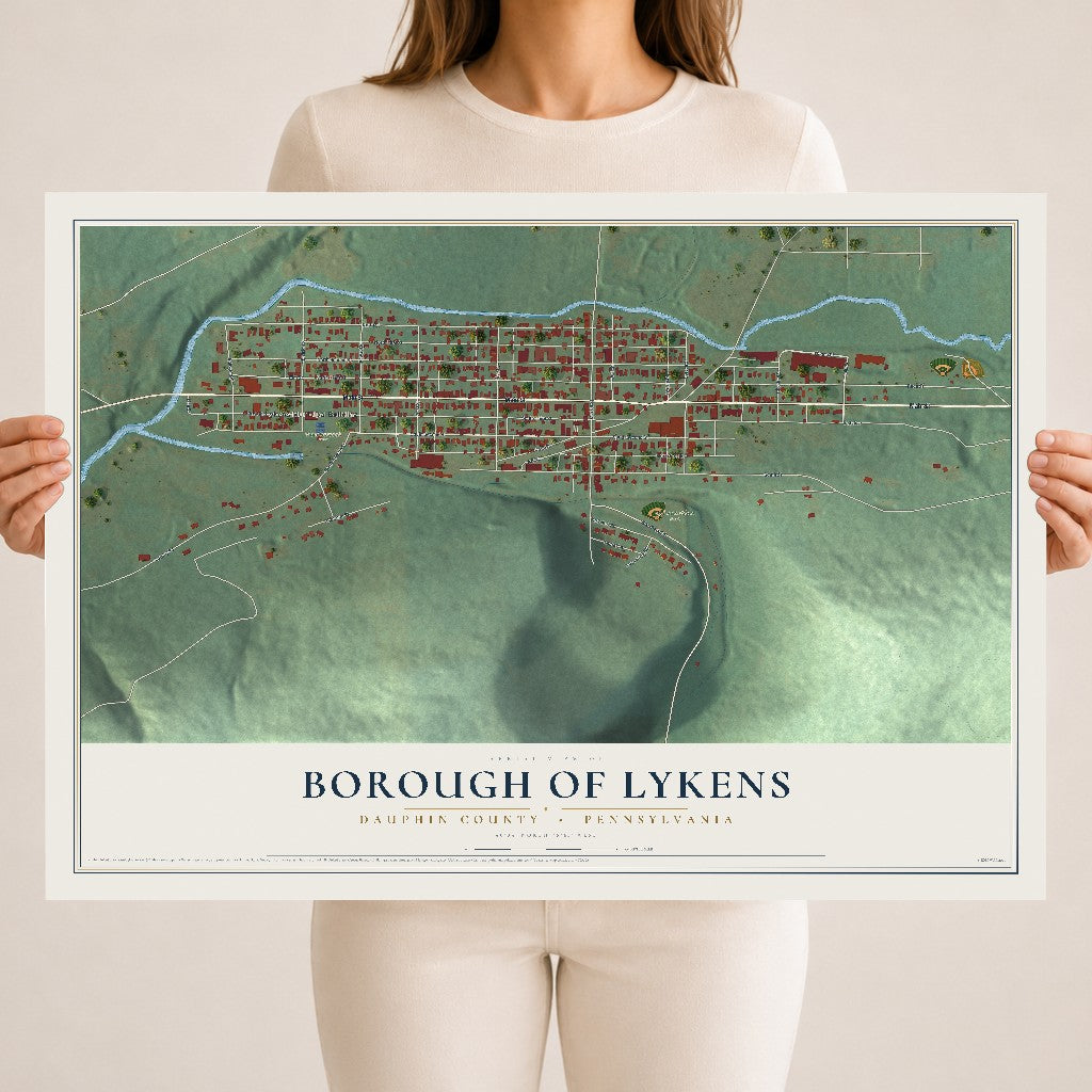 Map of the Borough of Lykens, Dauphin County, Pennsylvania, 18 x 24 inch unframed archival matte print