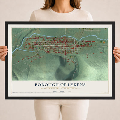 Map of the Borough of Lykens, Dauphin County, Pennsylvania, 18 x 24 inch print in a black wood frame