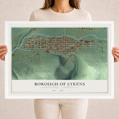 Map of the Borough of Lykens, Dauphin County, Pennsylvania, 18 x 24 inch print in a white wood frame