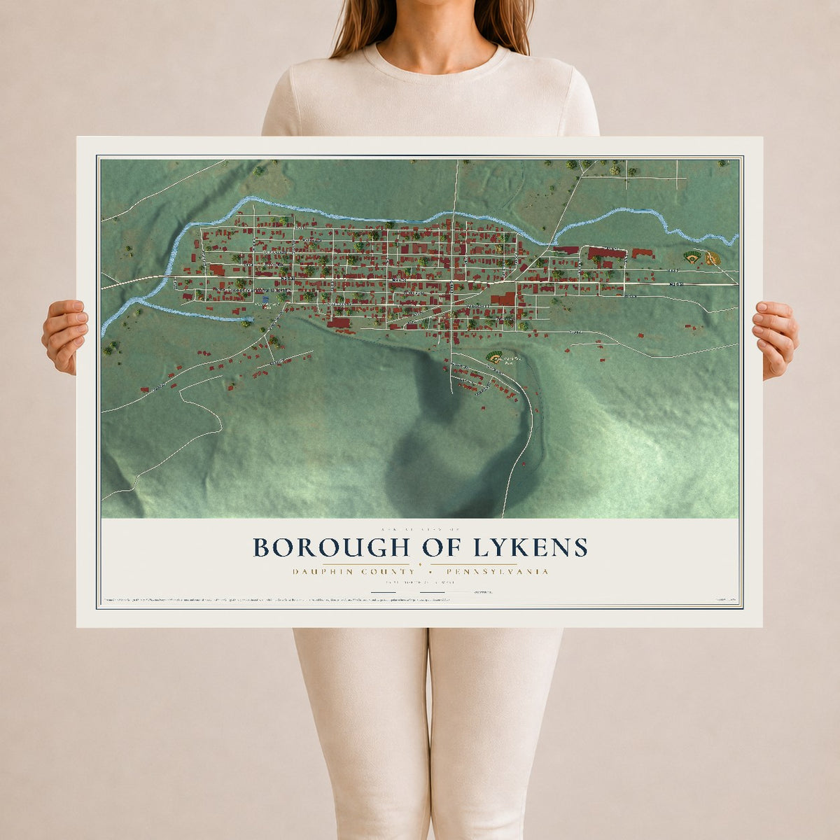 Map of the Borough of Lykens, Dauphin County, Pennsylvania, 24 x 36 inch unframed archival matte print