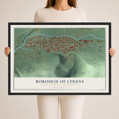 Map of the Borough of Lykens, Dauphin County, Pennsylvania, 24 x 36 inch print in a black wood frame