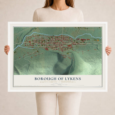 Map of the Borough of Lykens, Dauphin County, Pennsylvania, 24 x 36 inch print in a white wood frame