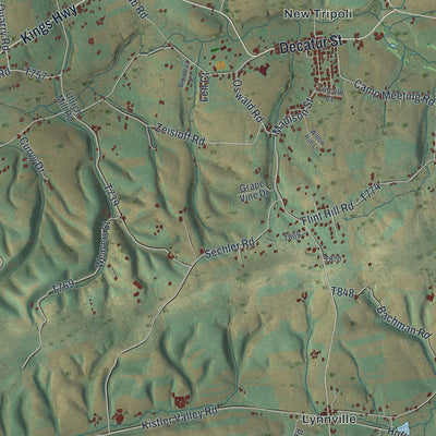 Second close-up of the map of Lynn, Pennsylvania print showing more streets and buildings