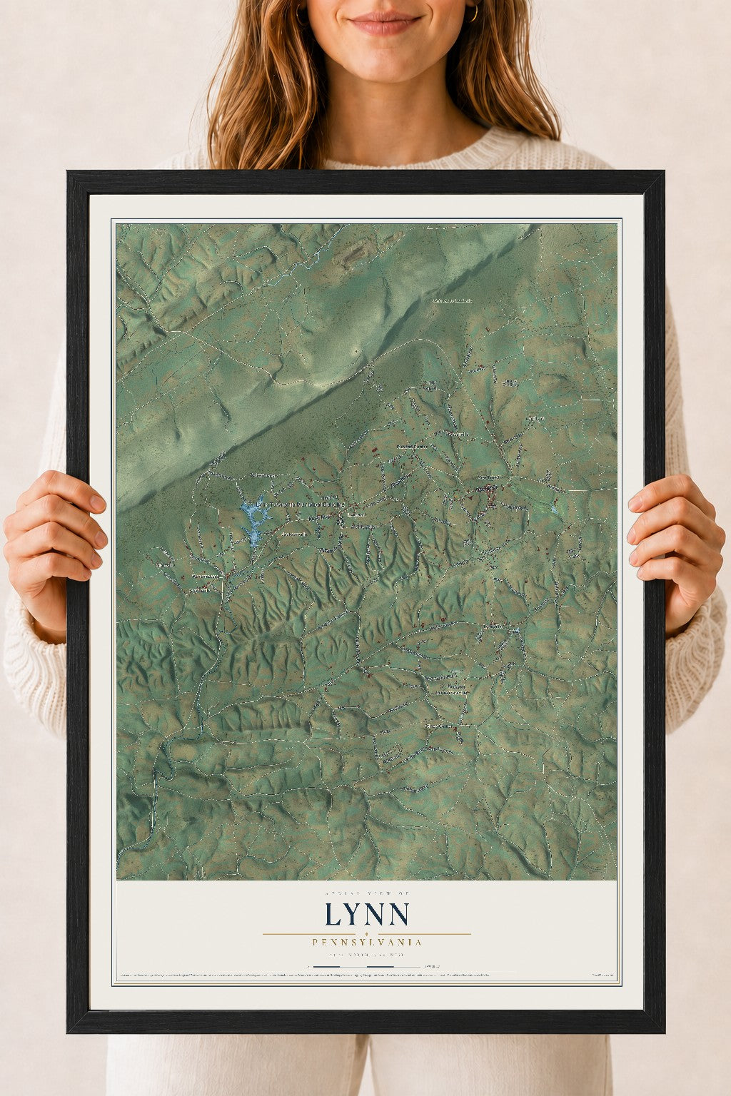 Map of Lynn, Pennsylvania, 18 x 24 inch print in a black wood frame