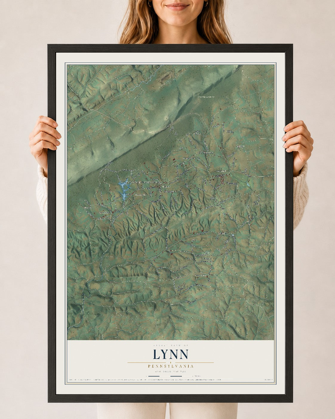 Map of Lynn, Pennsylvania, 24 x 36 inch print in a black wood frame