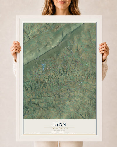 Map of Lynn, Pennsylvania, 24 x 36 inch print in a white wood frame