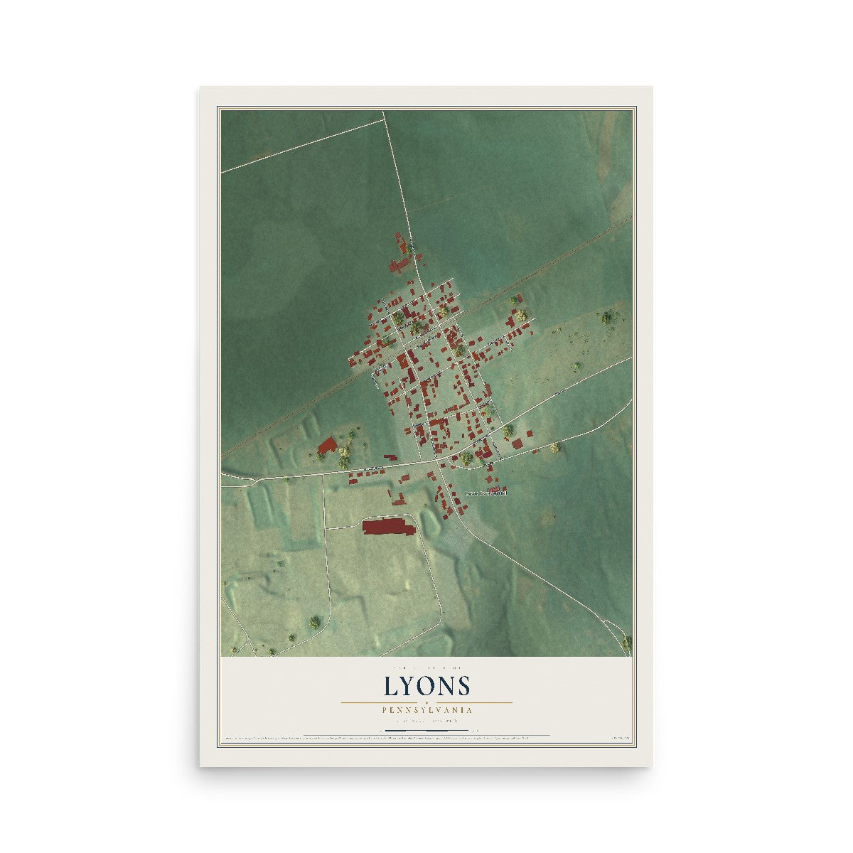 Map of Lyons, Pennsylvania, 12 x 18 inch unframed archival matte print