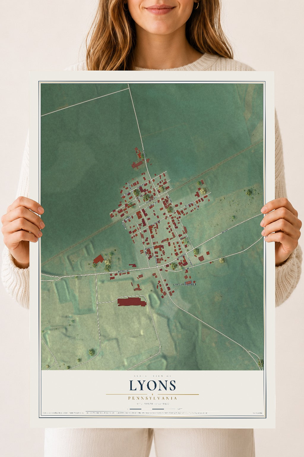Map of Lyons, Pennsylvania, 18 x 24 inch unframed archival matte print