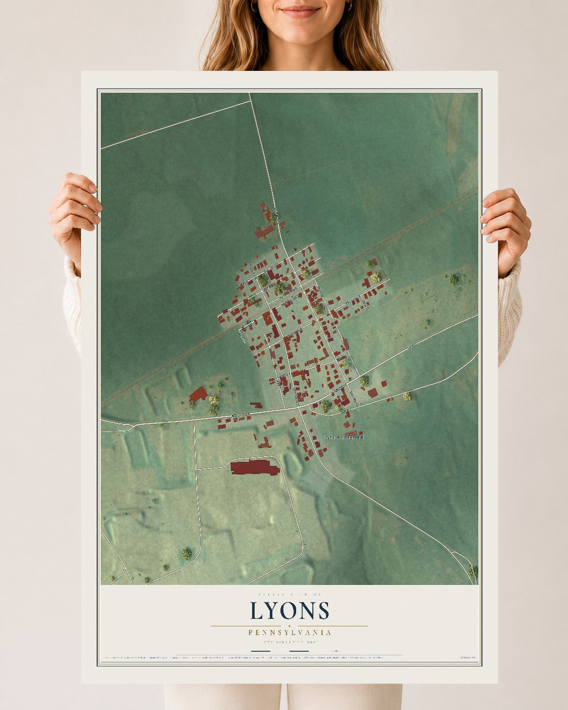Map of Lyons, Pennsylvania, 24 x 36 inch unframed archival matte print