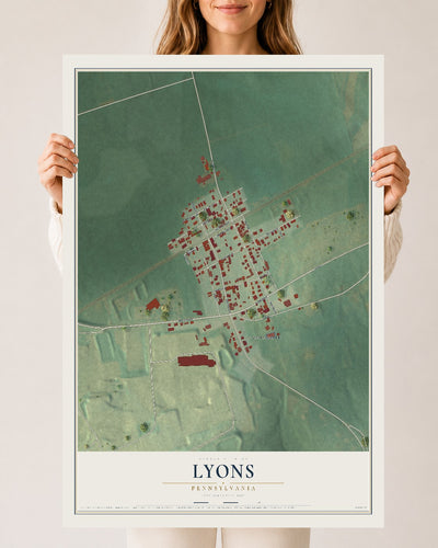 Map of Lyons, Pennsylvania, 24 x 36 inch unframed archival matte print
