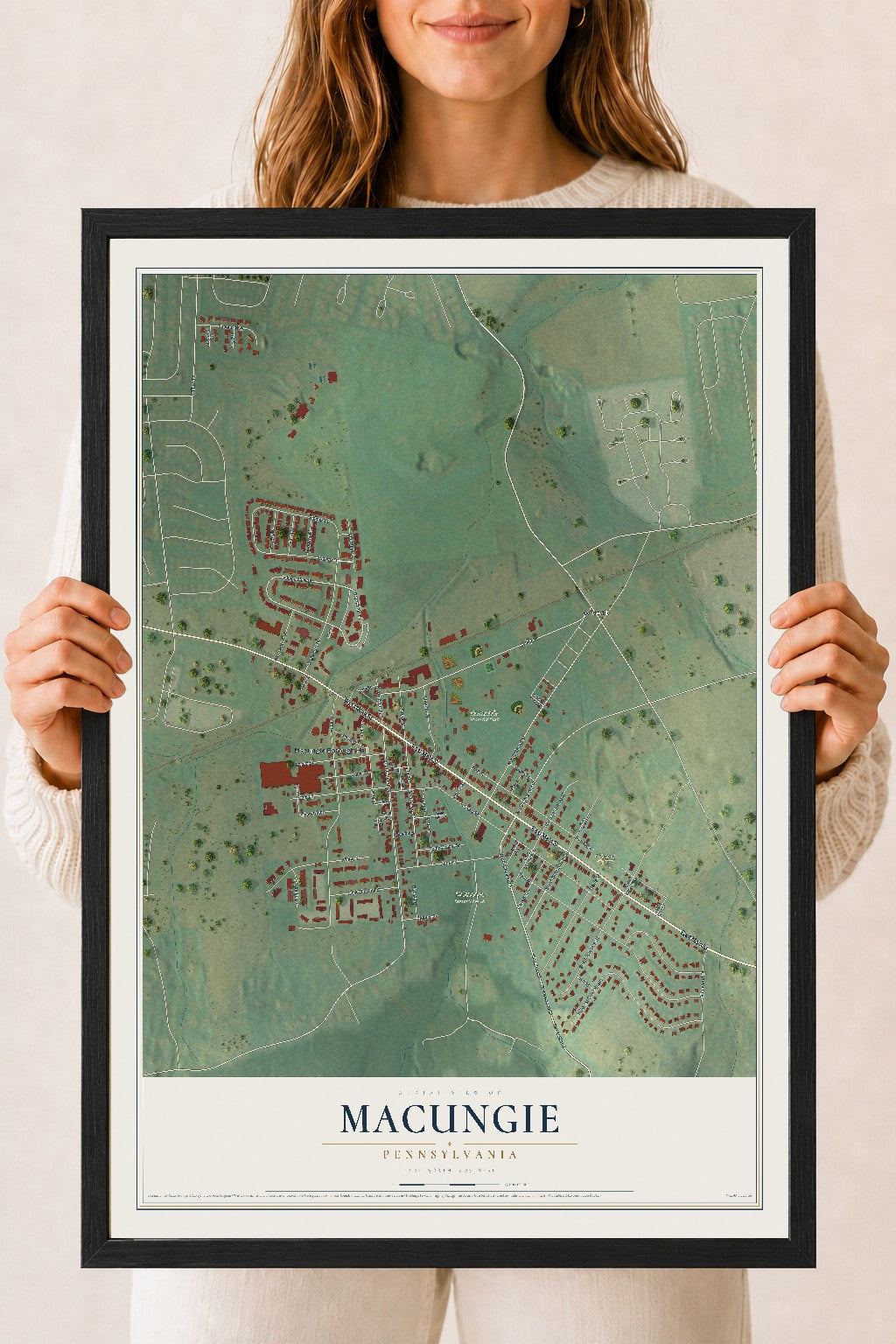 Map of Macungie, Pennsylvania, 18 x 24 inch print in a black wood frame