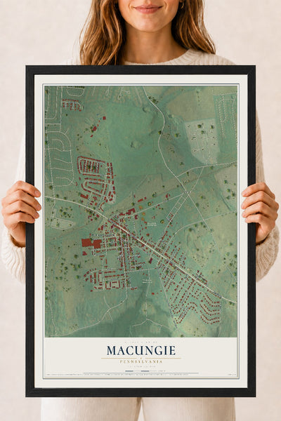 Map of Macungie, Pennsylvania, 18 x 24 inch print in a black wood frame