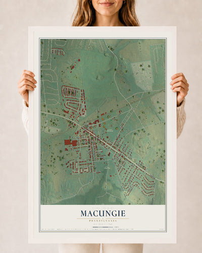 Map of Macungie, Pennsylvania, 24 x 36 inch print in a white wood frame