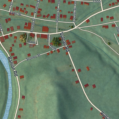 Close-up of the map of Madera, Pennsylvania print showing street and building detail