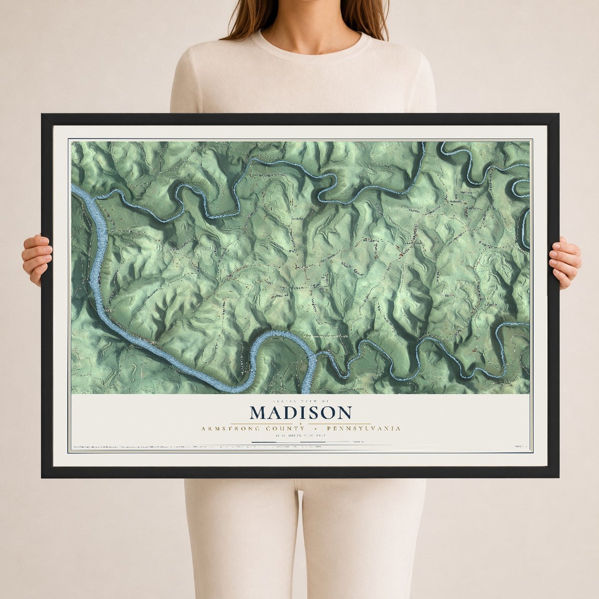 Map of Madison, Armstrong County, Pennsylvania, 24 x 36 inch print in a black wood frame