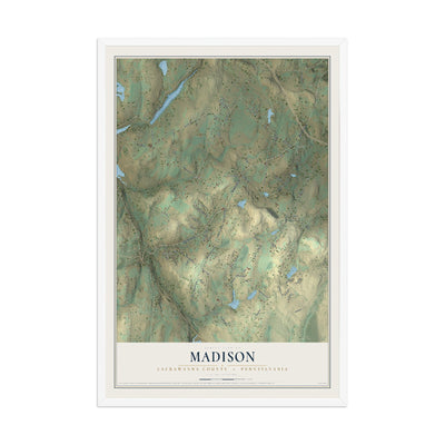 Map of Madison, Lackawanna County, Pennsylvania, 12 x 18 inch print in a white wood frame