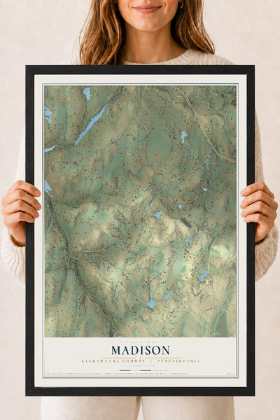 Map of Madison, Lackawanna County, Pennsylvania, 18 x 24 inch print in a black wood frame