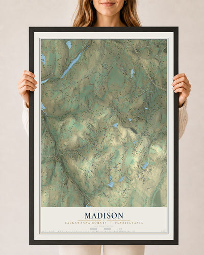 Map of Madison, Lackawanna County, Pennsylvania, 24 x 36 inch print in a black wood frame