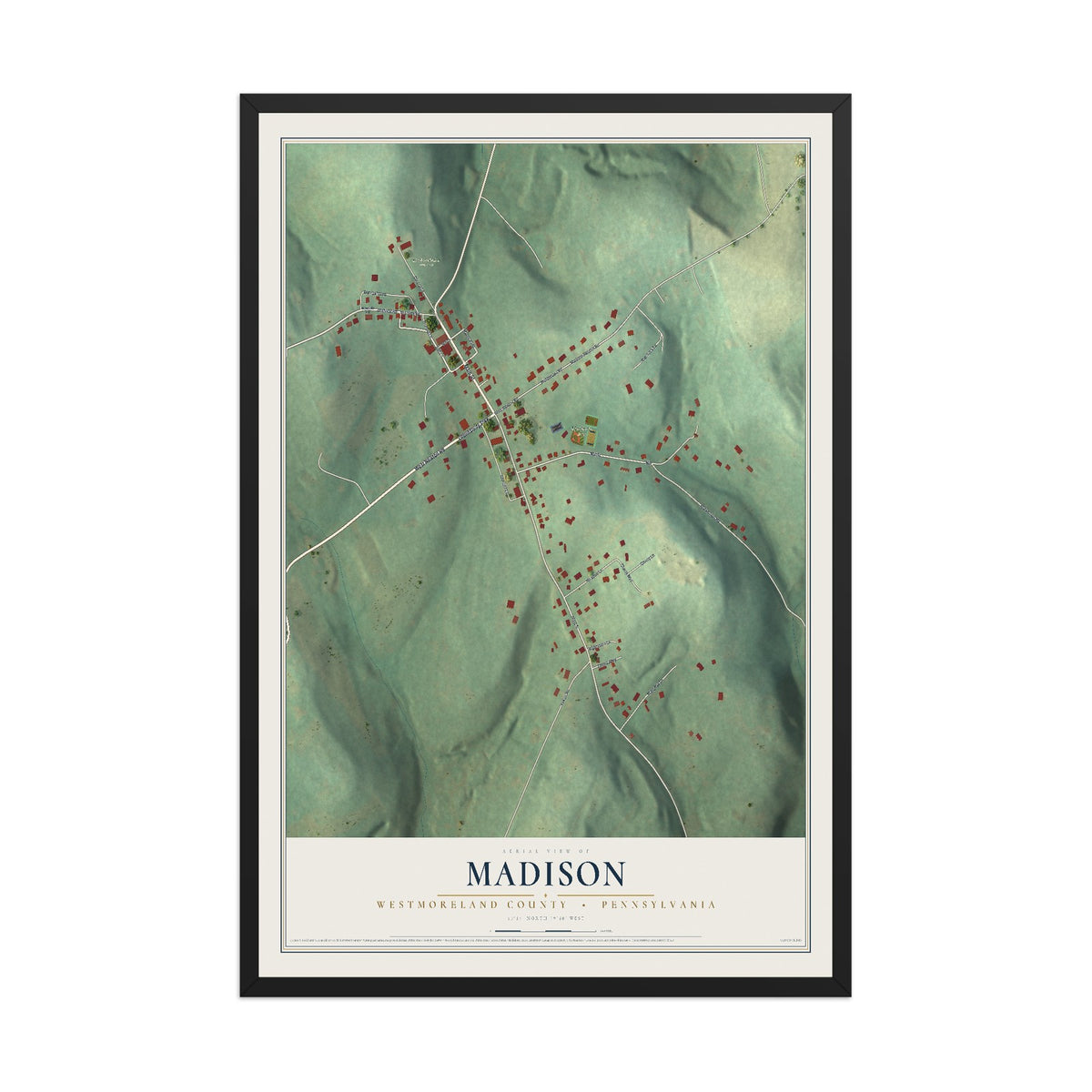 Map of Madison, Westmoreland County, Pennsylvania, 12 x 18 inch print in a black wood frame