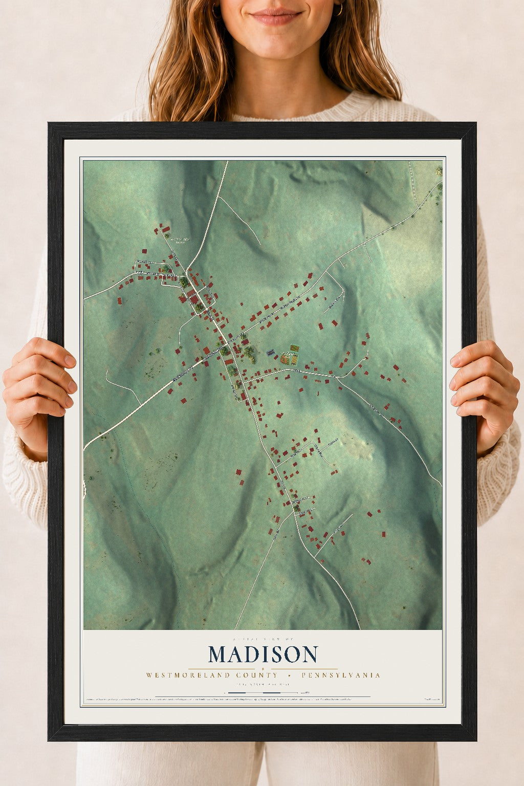 Map of Madison, Westmoreland County, Pennsylvania, 18 x 24 inch print in a black wood frame