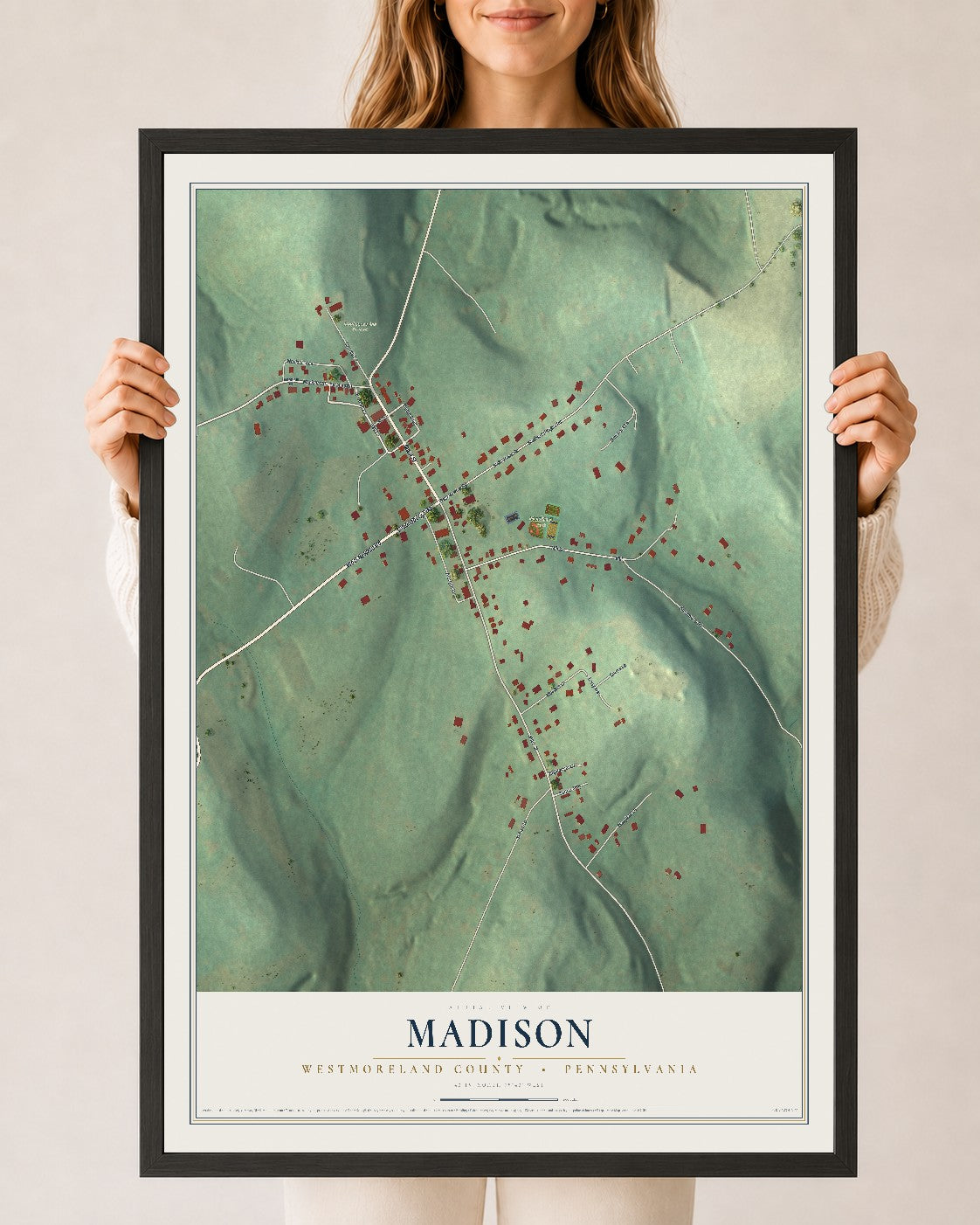 Map of Madison, Westmoreland County, Pennsylvania, 24 x 36 inch print in a black wood frame