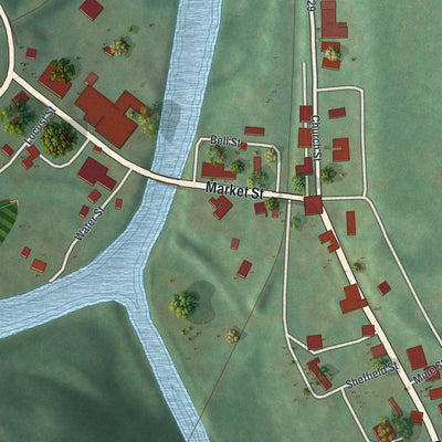 Close-up of the map of Mahaffey, Pennsylvania print showing street and building detail
