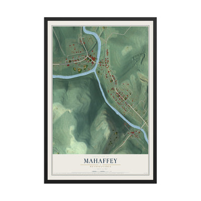 Map of Mahaffey, Pennsylvania, 12 x 18 inch print in a black wood frame