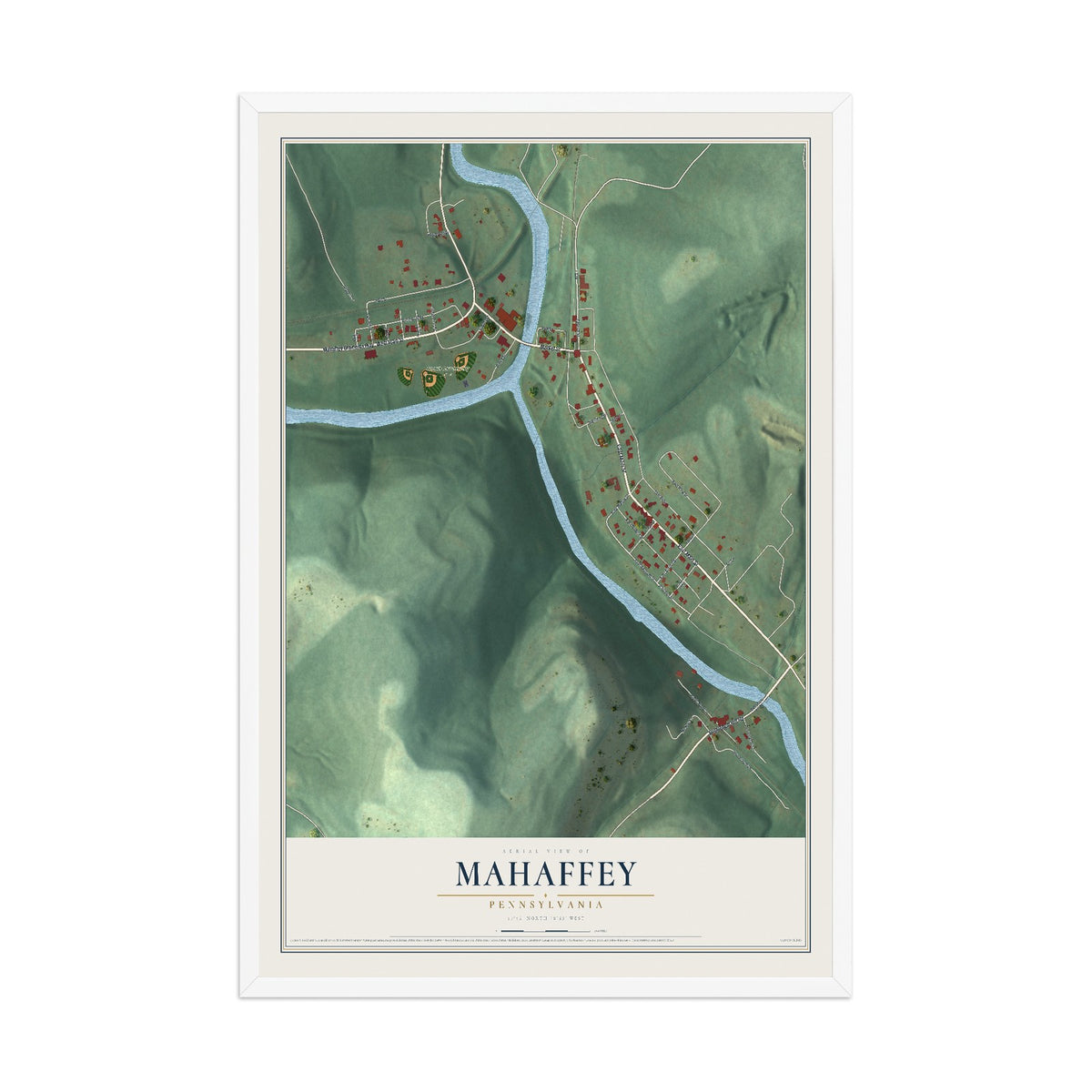 Map of Mahaffey, Pennsylvania, 12 x 18 inch print in a white wood frame