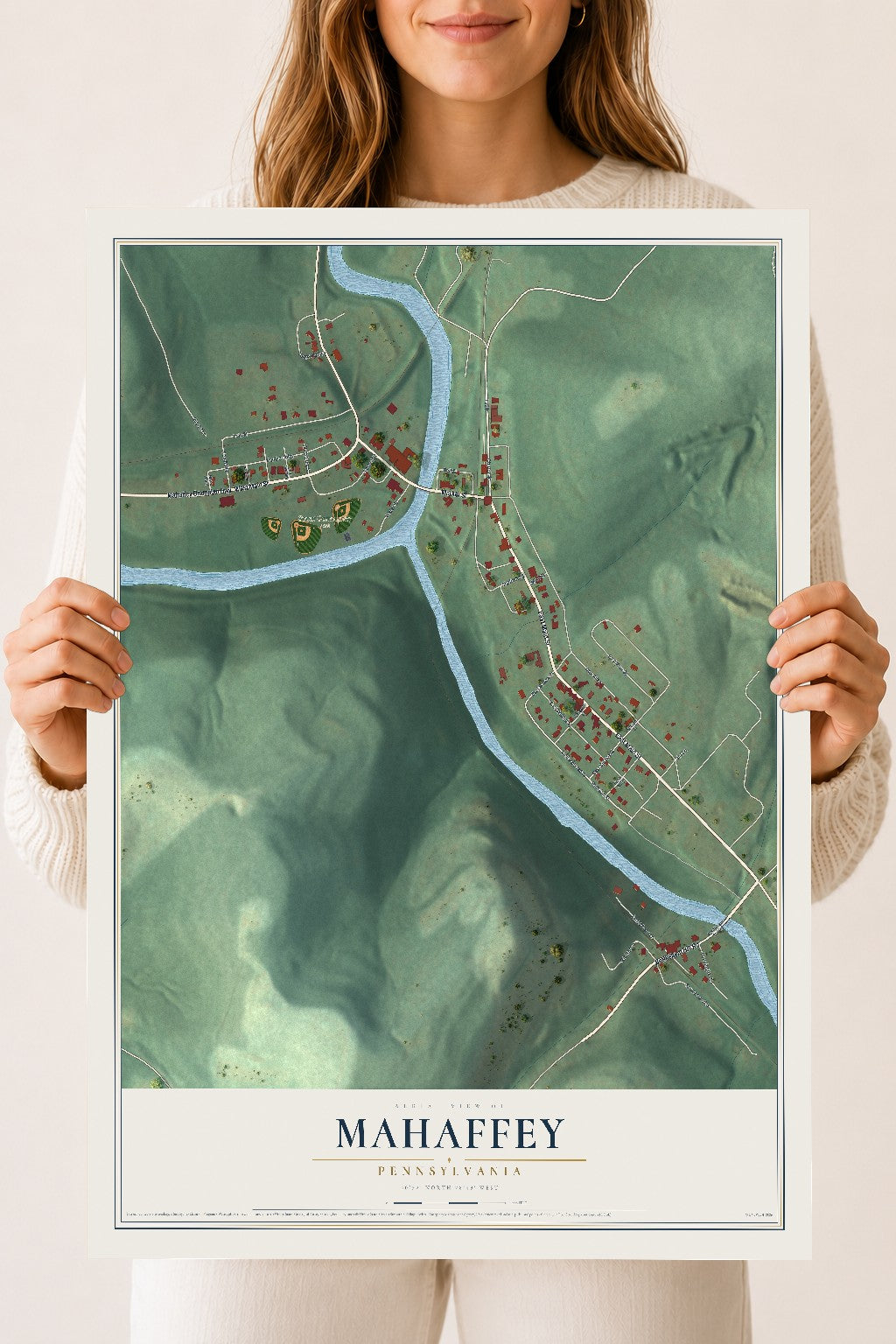 Map of Mahaffey, Pennsylvania, 18 x 24 inch unframed archival matte print