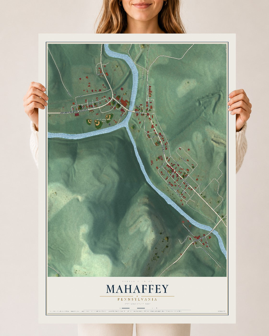 Map of Mahaffey, Pennsylvania, 24 x 36 inch unframed archival matte print