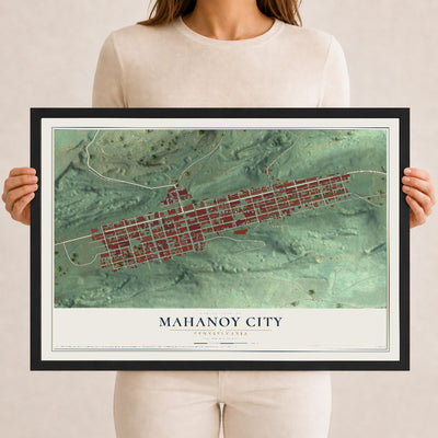 Map of Mahanoy City, Pennsylvania, 12 x 18 inch print in a black wood frame