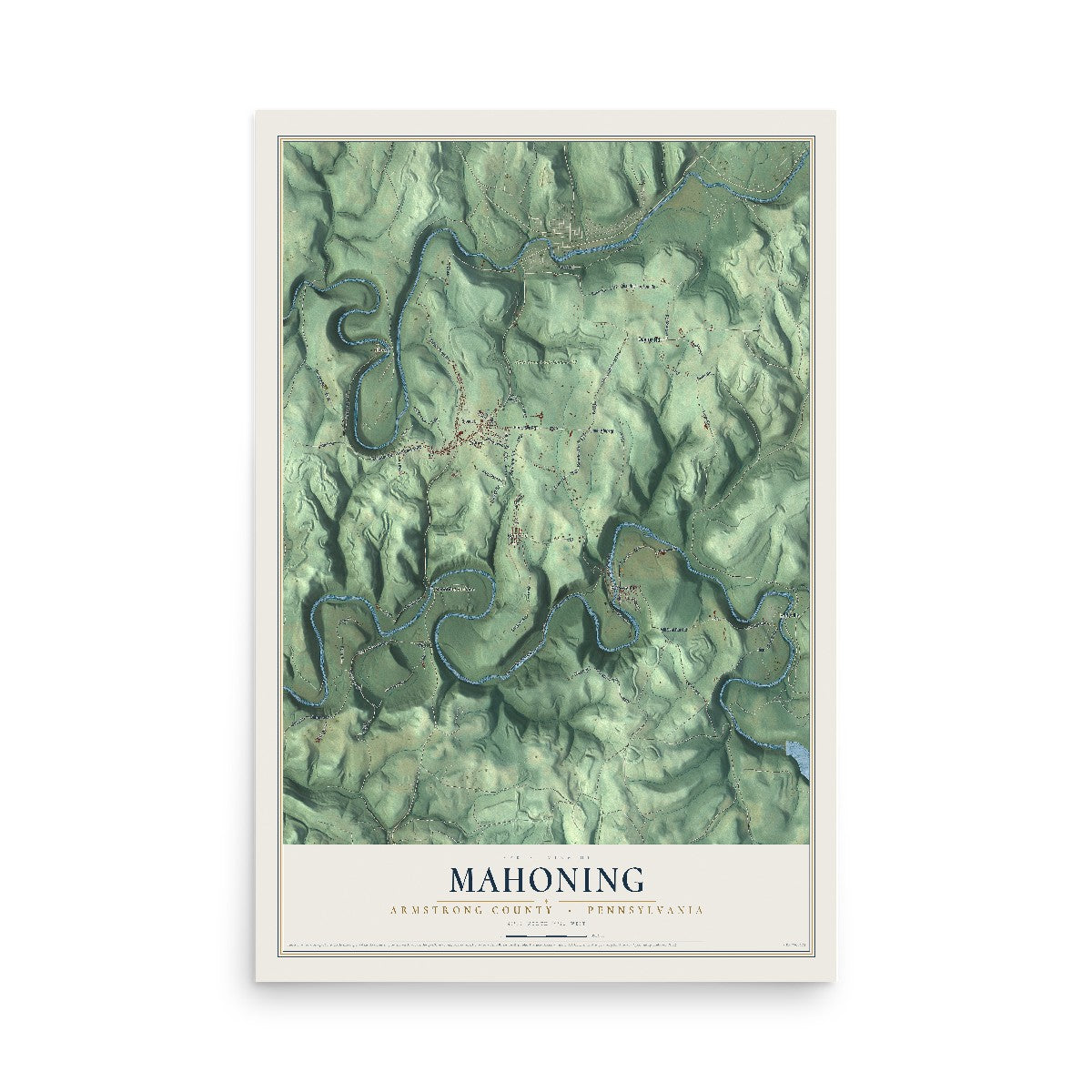 Map of Mahoning, Armstrong County, Pennsylvania, 12 x 18 inch unframed archival matte print