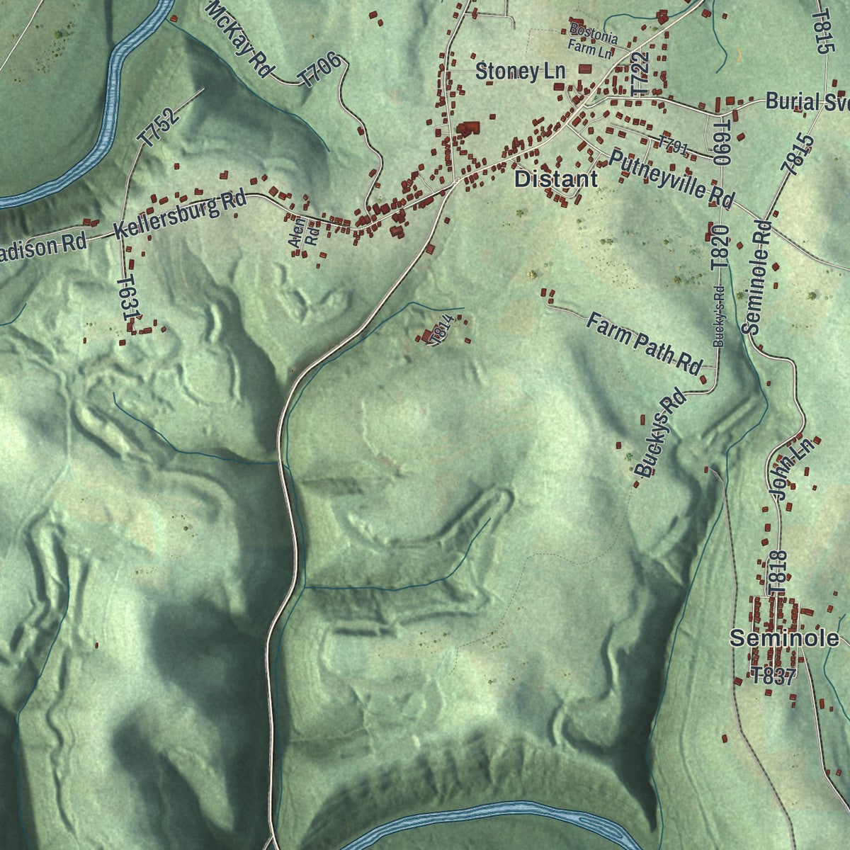 Close-up of the map of Mahoning, Armstrong County, Pennsylvania print showing street and building detail