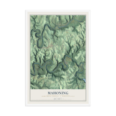 Map of Mahoning, Armstrong County, Pennsylvania, 12 x 18 inch print in a white wood frame