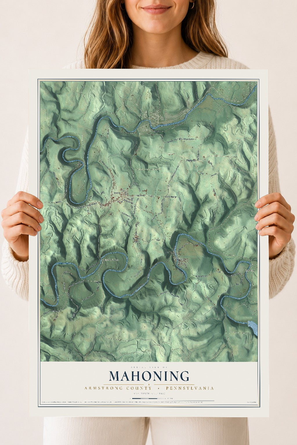 Map of Mahoning, Armstrong County, Pennsylvania, 18 x 24 inch unframed archival matte print