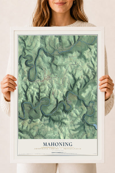 Map of Mahoning, Armstrong County, Pennsylvania, 18 x 24 inch print in a white wood frame