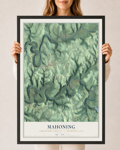 Map of Mahoning, Armstrong County, Pennsylvania, 24 x 36 inch print in a black wood frame