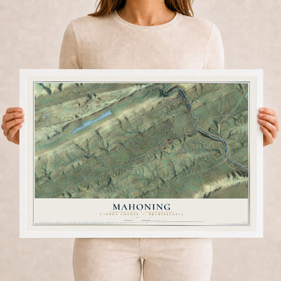 Map of Mahoning, Carbon County, Pennsylvania, 12 x 18 inch print in a white wood frame