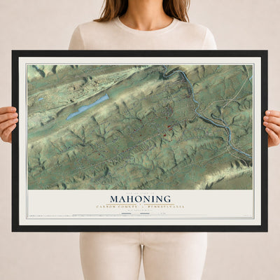 Map of Mahoning, Carbon County, Pennsylvania, 18 x 24 inch print in a black wood frame