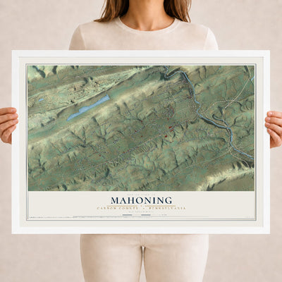 Map of Mahoning, Carbon County, Pennsylvania, 18 x 24 inch print in a white wood frame