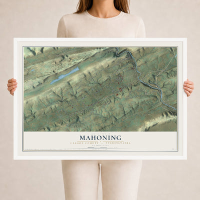 Map of Mahoning, Carbon County, Pennsylvania, 24 x 36 inch print in a white wood frame