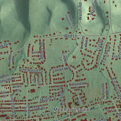 Close-up of the map of Mahoning, Montour County, Pennsylvania print showing street and building detail
