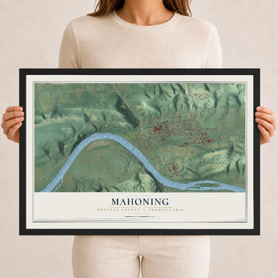 Map of Mahoning, Montour County, Pennsylvania, 12 x 18 inch print in a black wood frame