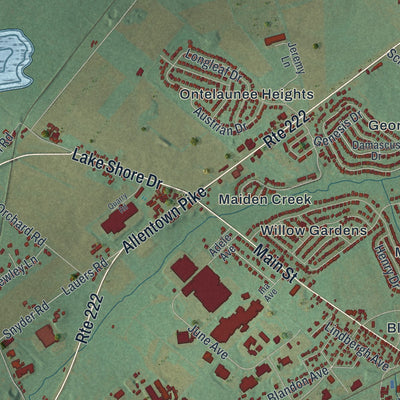 Second close-up of the map of Maidencreek, Pennsylvania print showing more streets and buildings