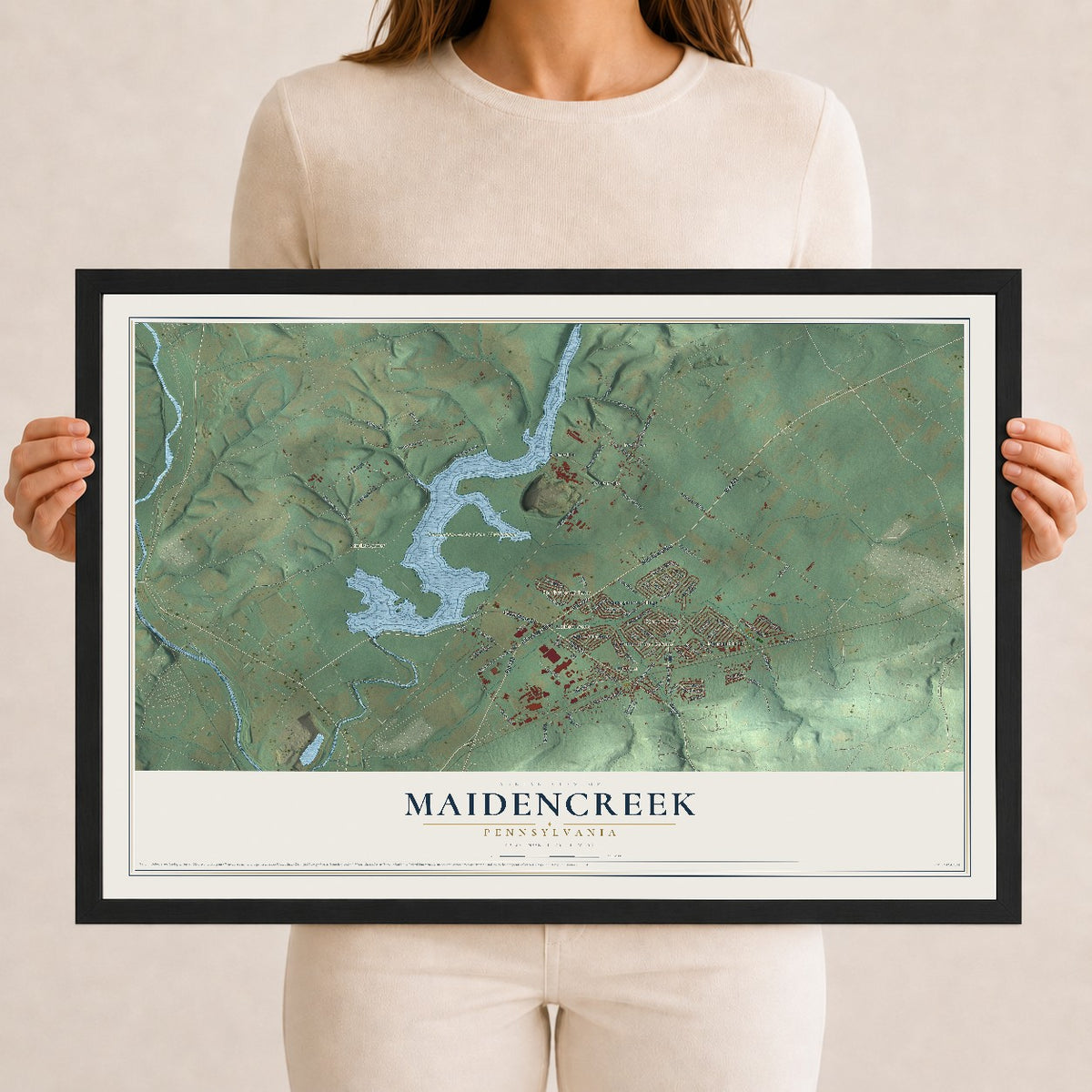 Map of Maidencreek, Pennsylvania, 12 x 18 inch print in a black wood frame